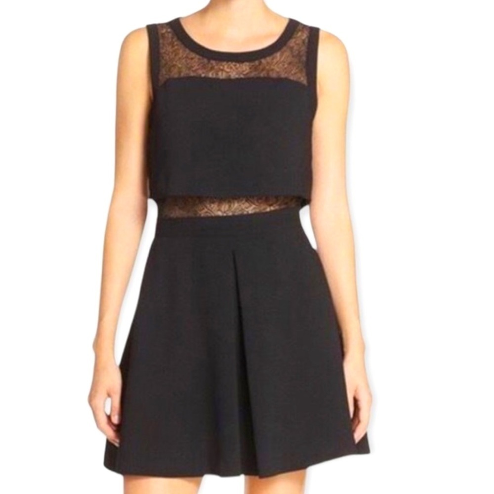 Chelsea28 Lace Overlay Mesh Pleated Mini Cocktail Dress